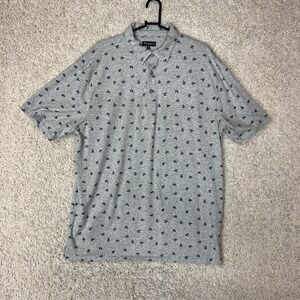 Fish Hippie Polo Shirt Mens 2XL Gray Short Sleeve Beer Mug Palm Trees Preppy